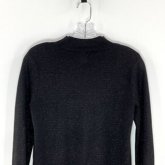 H&M Top Women‎ S Shimmer Black Bell Sleeve Mock Neck Knit Whimsigoth Dark Goth - Picture 7 of 14